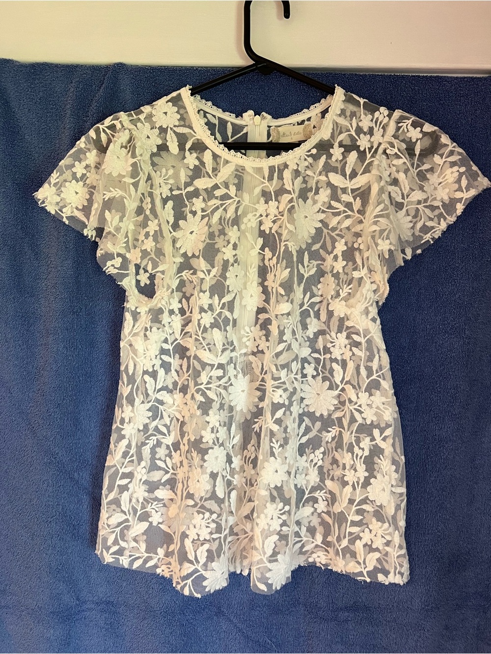 Altar'd State White Sheer Floral Lace Flutter Sleeve Top